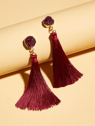 1pair Tassel Charm Drop Earrings
