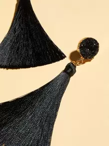 1pair Tassel Charm Drop Earrings - Black - View 2