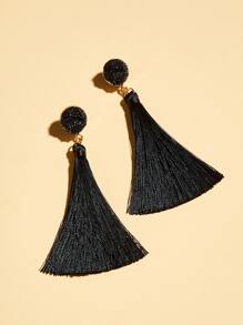 1pair Tassel Charm Drop Earrings - Black - View 3