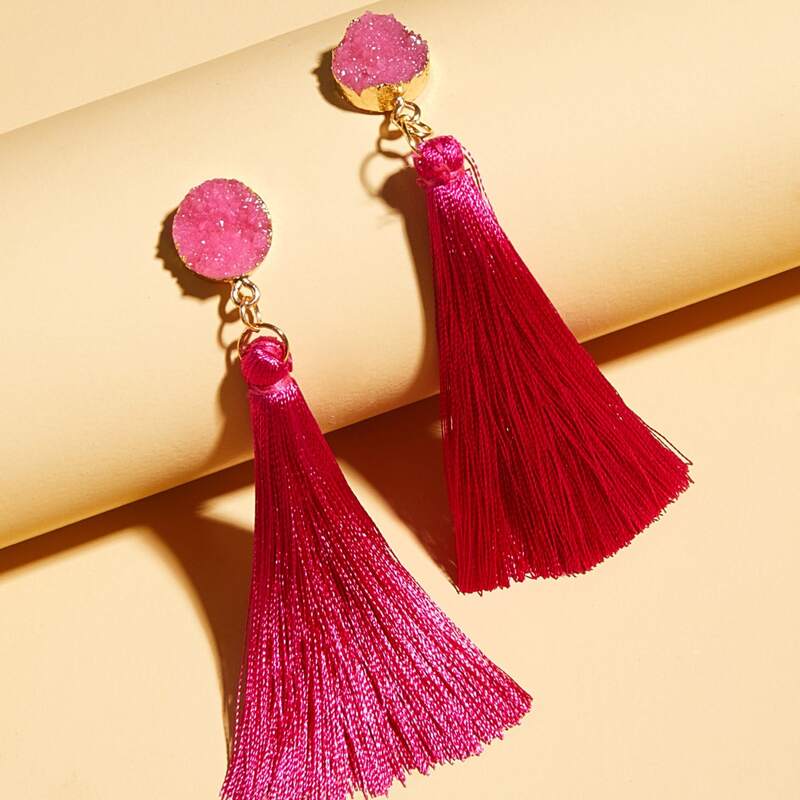 

1pair Tassel Charm Drop Earrings, Red