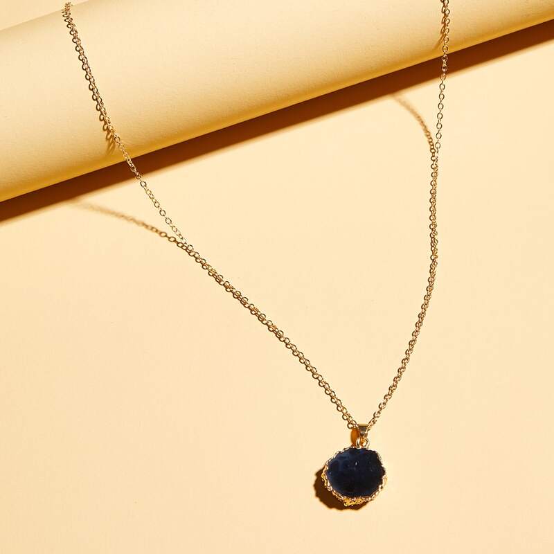 

1pc Stone Charm Necklace, Black