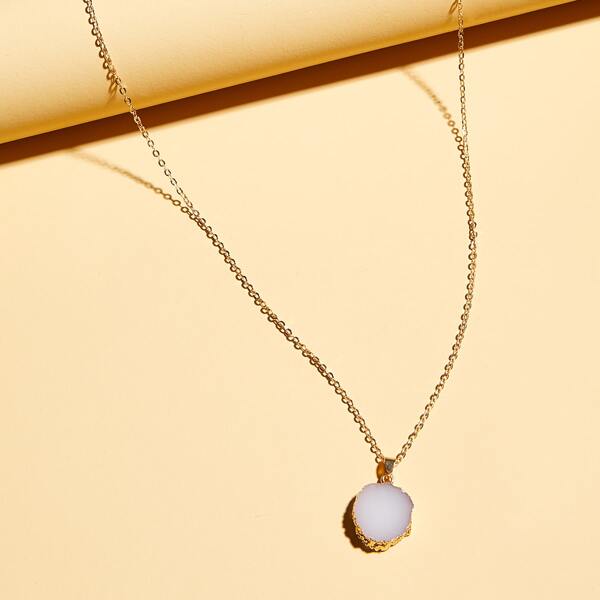 

1pc Stone Charm Necklace, White
