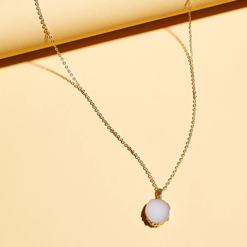 

1pc Stone Charm Necklace, White