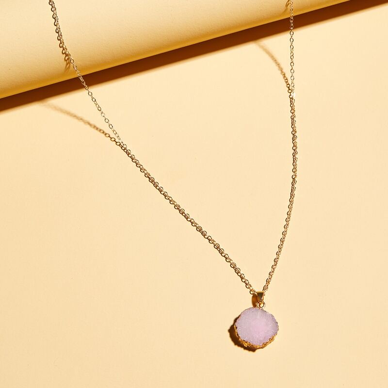 

1pc Stone Charm Necklace, Pink