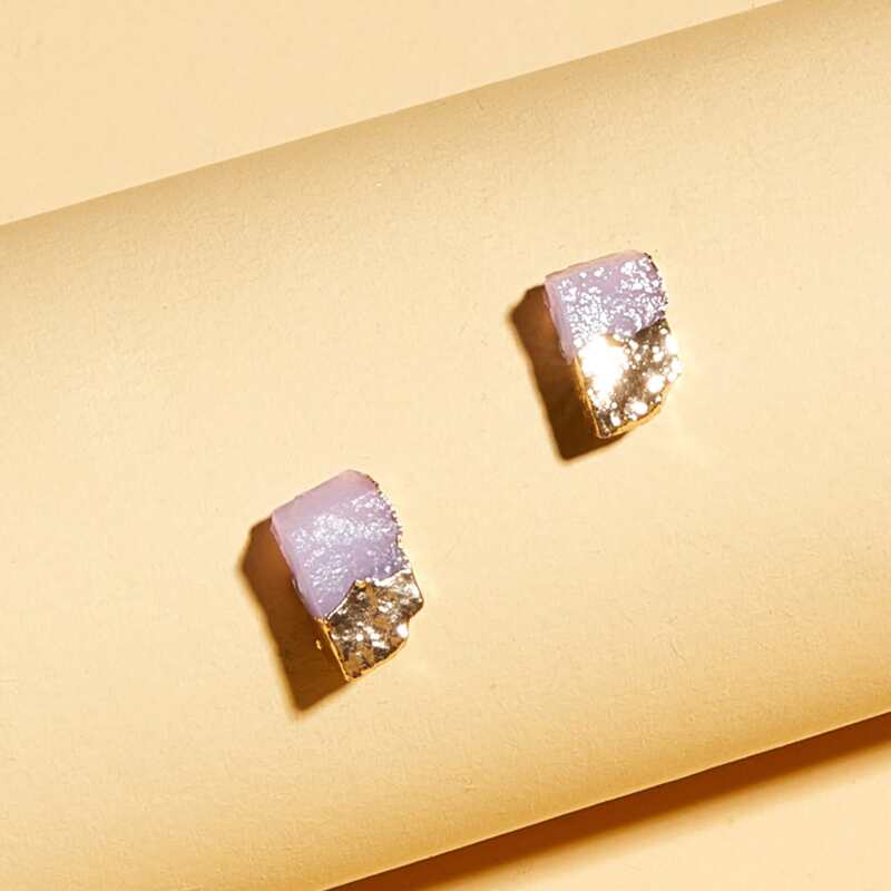 

1pair Color Block Stud Earrings, Multicolor