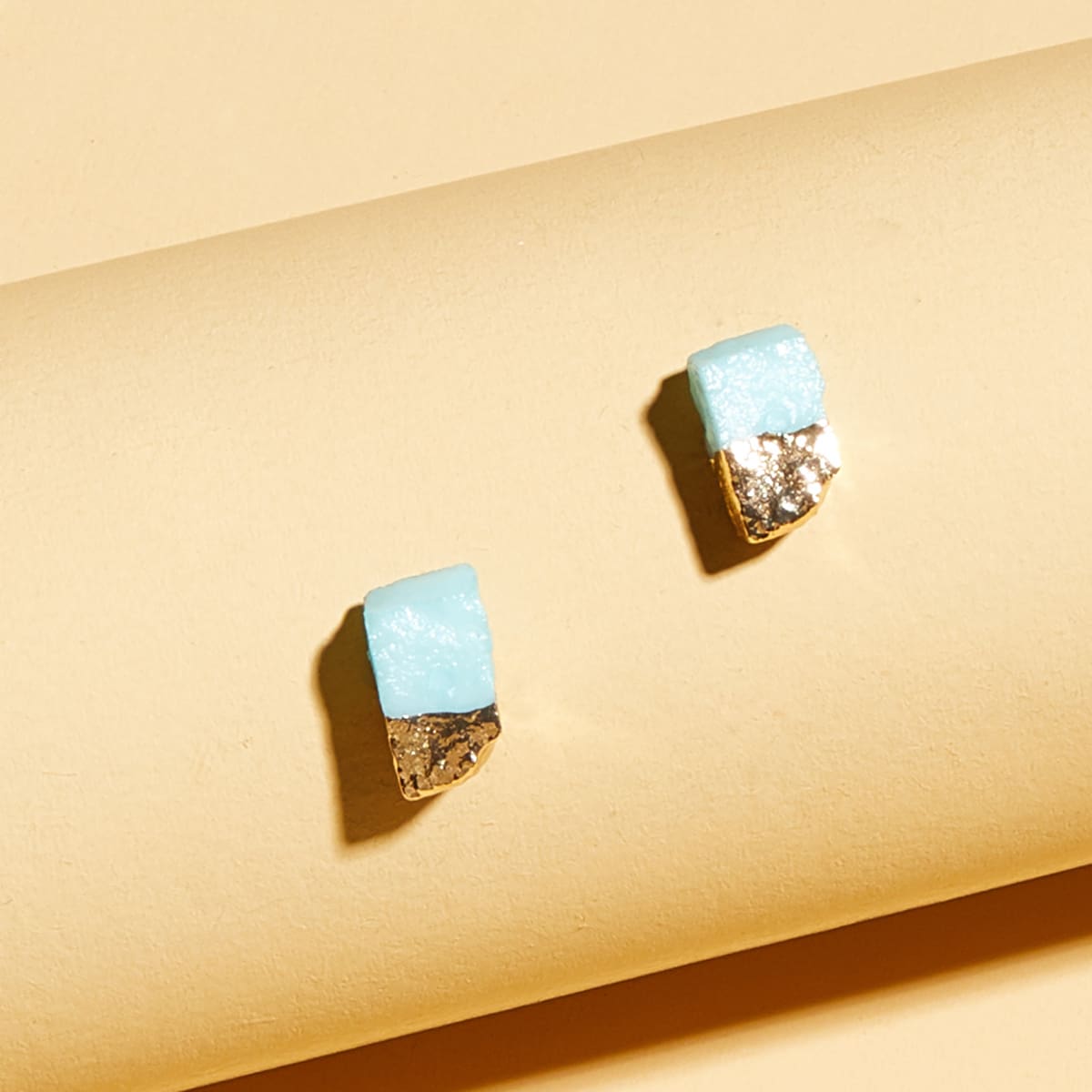 

1pair Color Block Stud Earrings, Multicolor