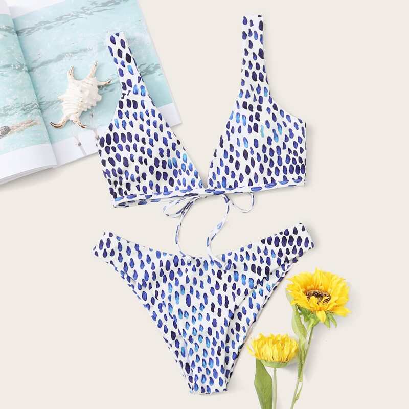 

Allover Print Cheeky Bikini Swimsuit, Blue