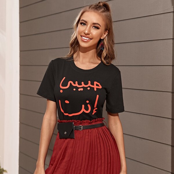 

Graphic Print Short Sleeve Tee, Black