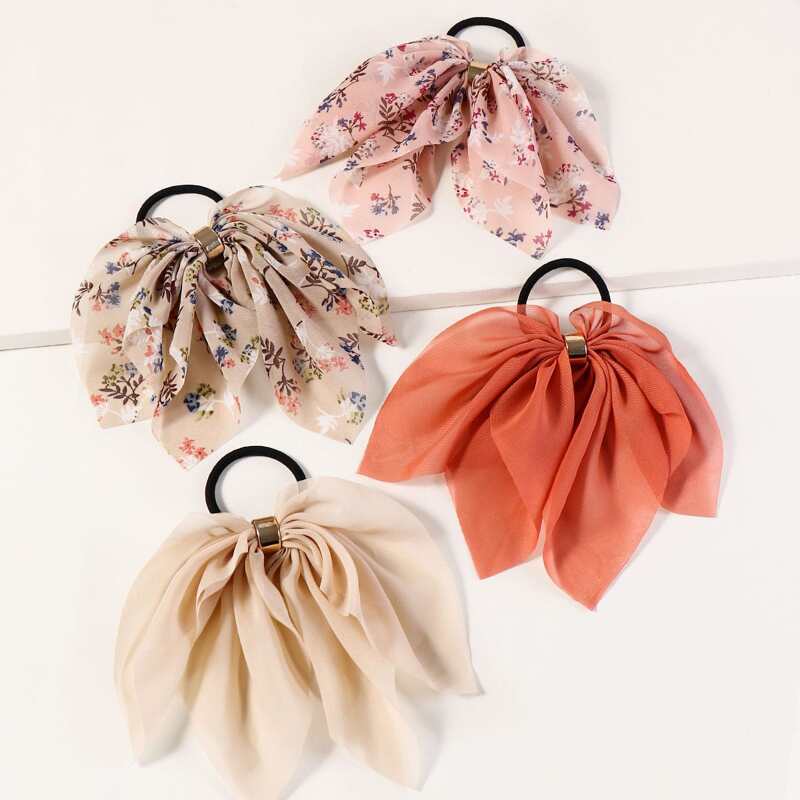 

4pcs Floral Pattern Scrunchie Scarf, Multicolor