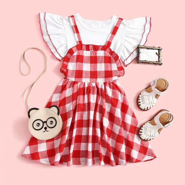 

Toddler Girls Ruffle Sleeve Tee & Buffalo Plaid Cami Dress, Multicolor