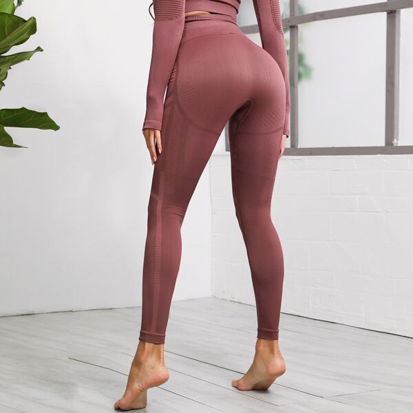 

Topstitching Wide Band Waist Sports Leggings, Pink