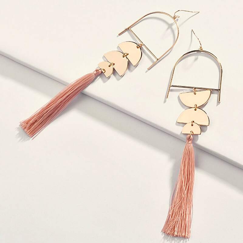 

1pair Geometric Tassel Decor Drop Earrings, Multicolor