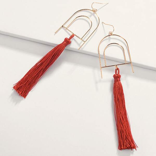 

1pair Geometric Tassel Decor Drop Earrings, Multicolor