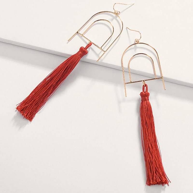 

1pair Geometric Tassel Decor Drop Earrings, Multicolor