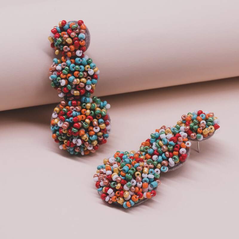 

1pair Colorful Beaded Earrings, Multicolor