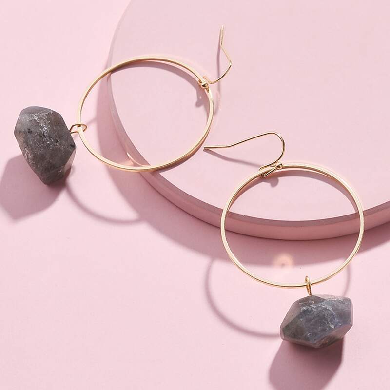 

1pair Natural Stone Decor Drop Earrings, Gold