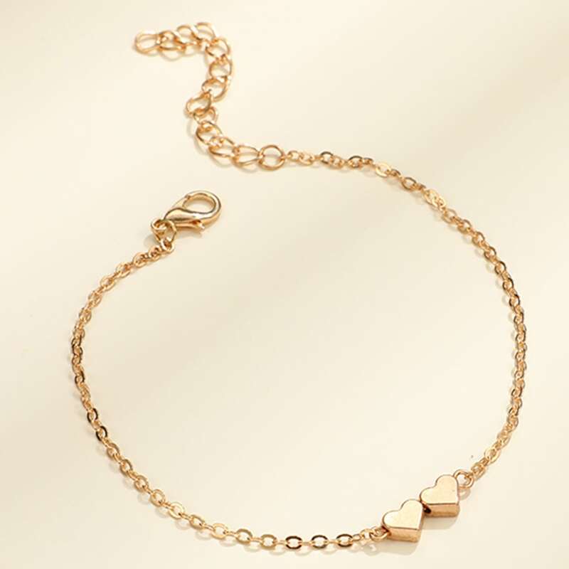 

1pc Heart Charm Chain Anklet, Gold