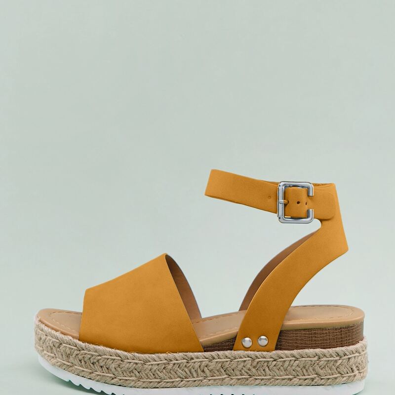 

Open Toe Ankle Strap Flatform Espadrille Sandals, Yellow