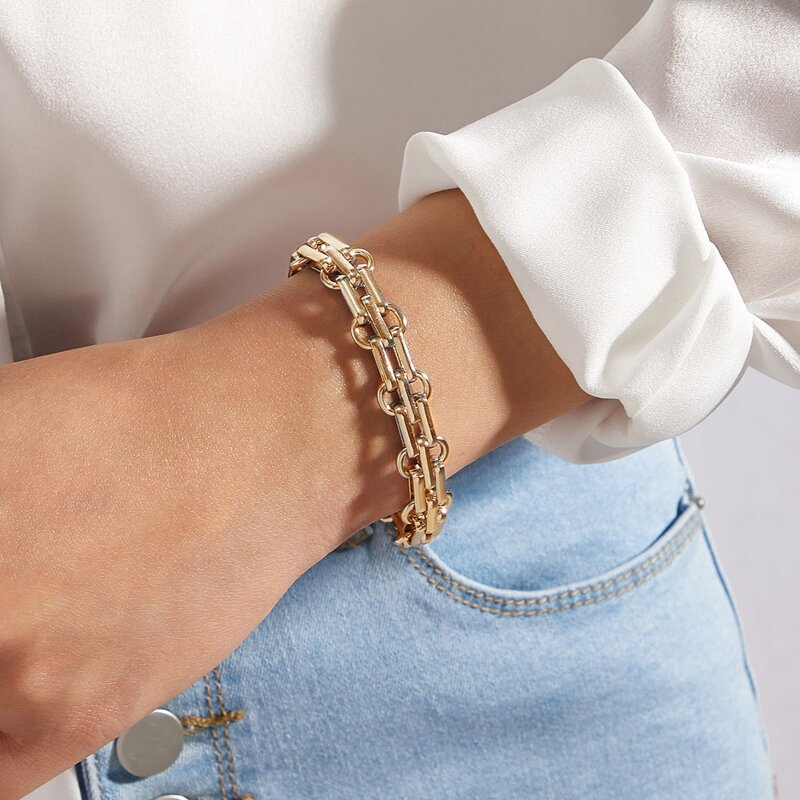 

1pc Layered Metal Chain Bracelet, Gold