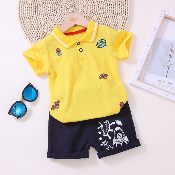 

Toddler Boys Cartoon Graphic Polo Shirt & Shorts, Multicolor