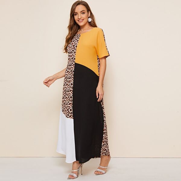 

Colorblock Leopard Panel Maxi Dress, Multicolor