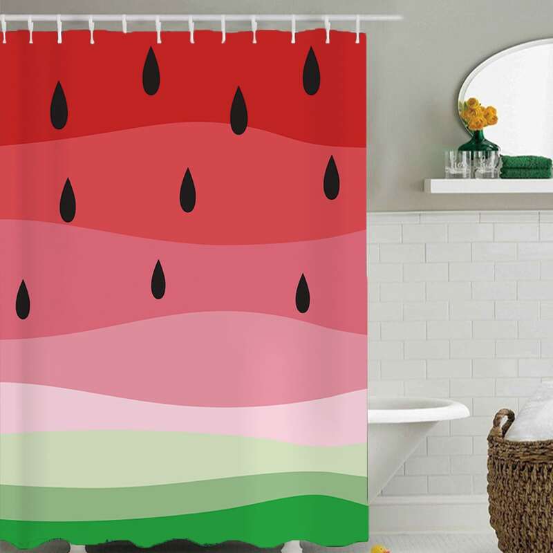 

1pc Watermelon Print Shower Curtain With 12hooks, Multicolor