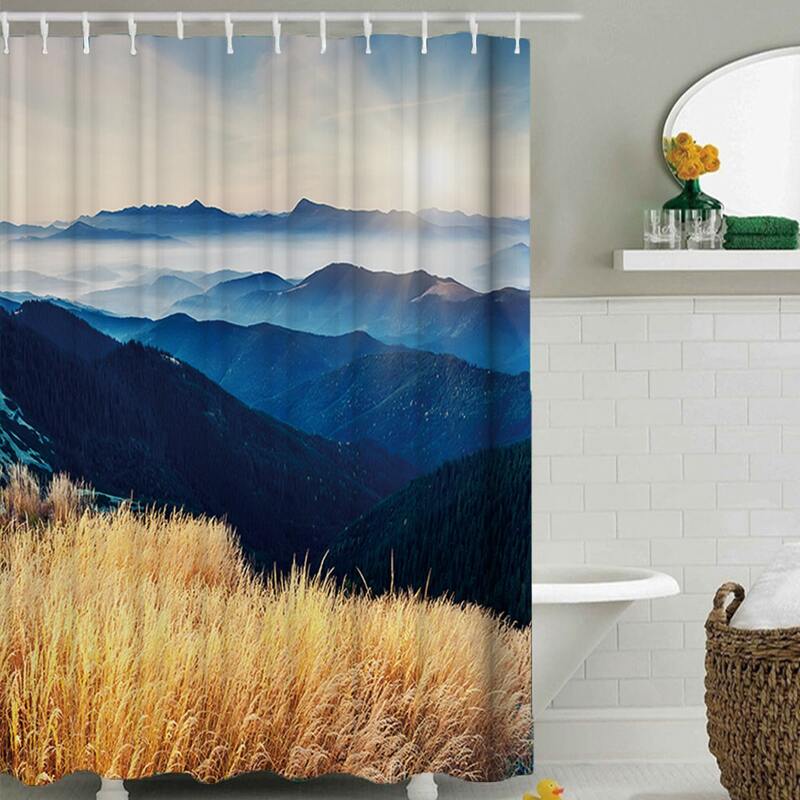 

Mountain Print Shower Curtain With 12hooks, Multicolor