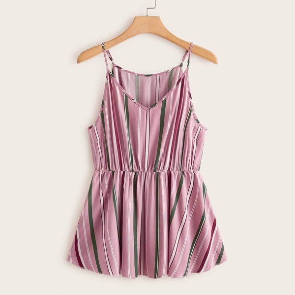 

Plus Striped Peplum Cami Top, Pink