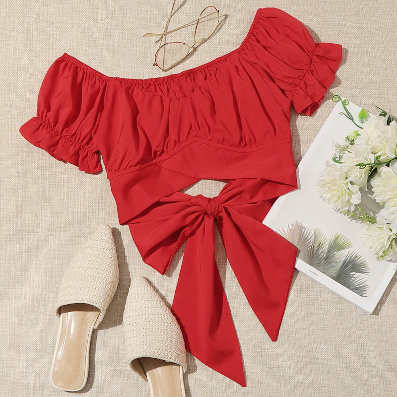 

Ruched Bust Tie Back Crop Top, Red