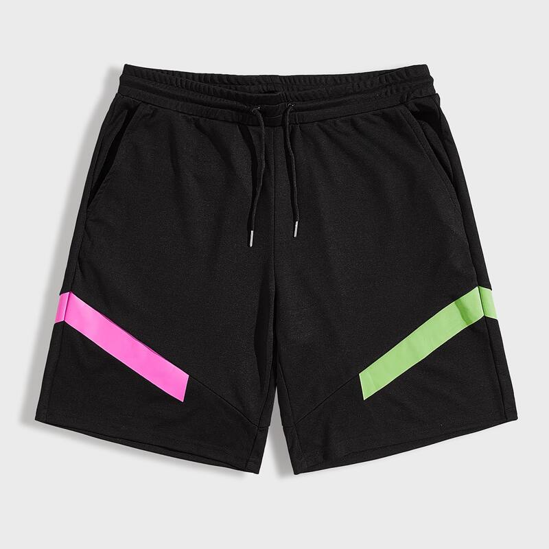 

Guys Drawstring Waist Striped Print Track Shorts, Black