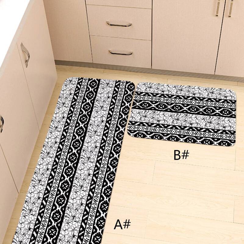 

1pc Geometric Print Floor Carpet, Black and white