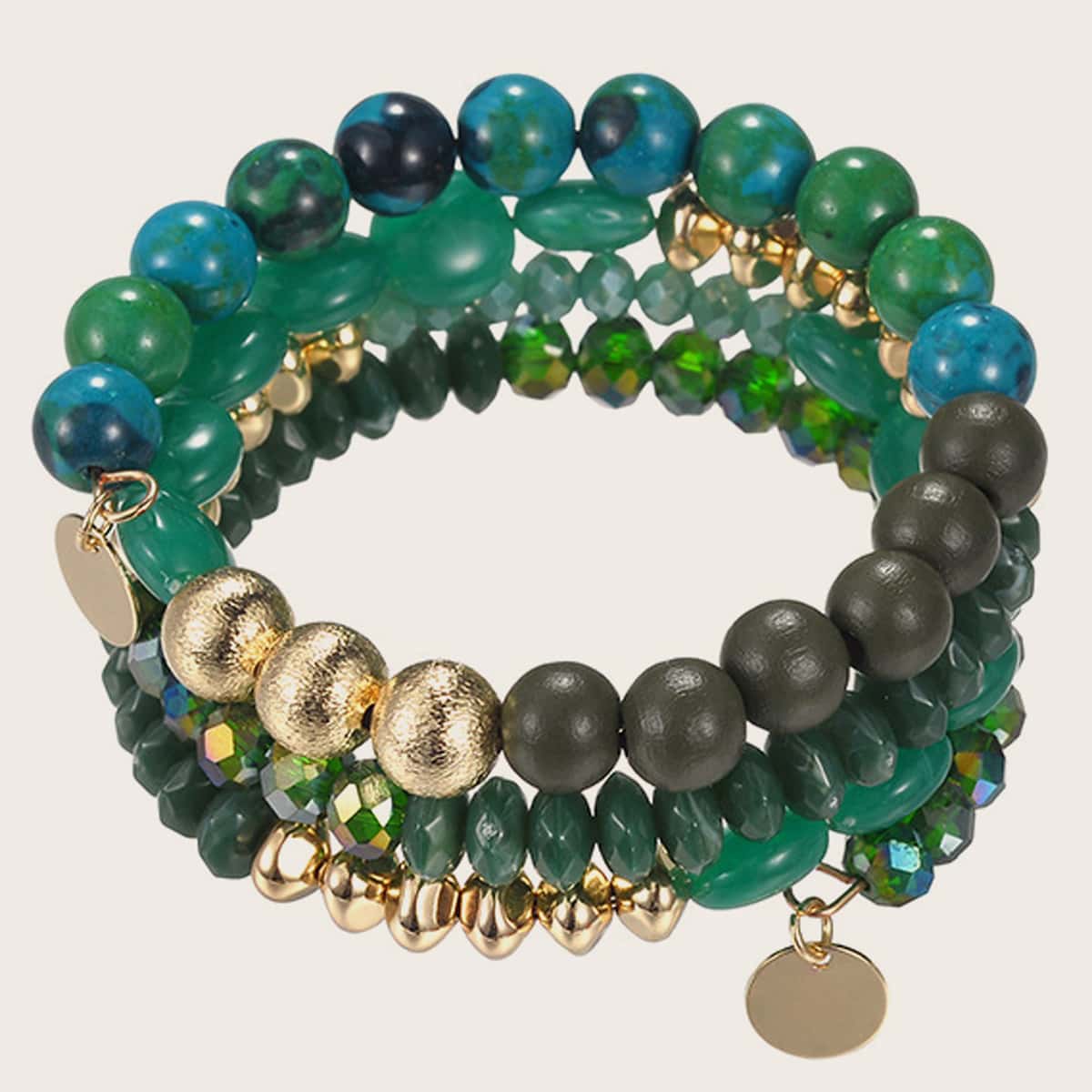 

1pc Disc Charm Beaded Bracelet, Green