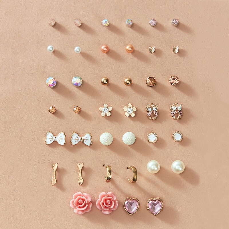 

20pairs Flower & Bow Shaped Earrings, Multicolor