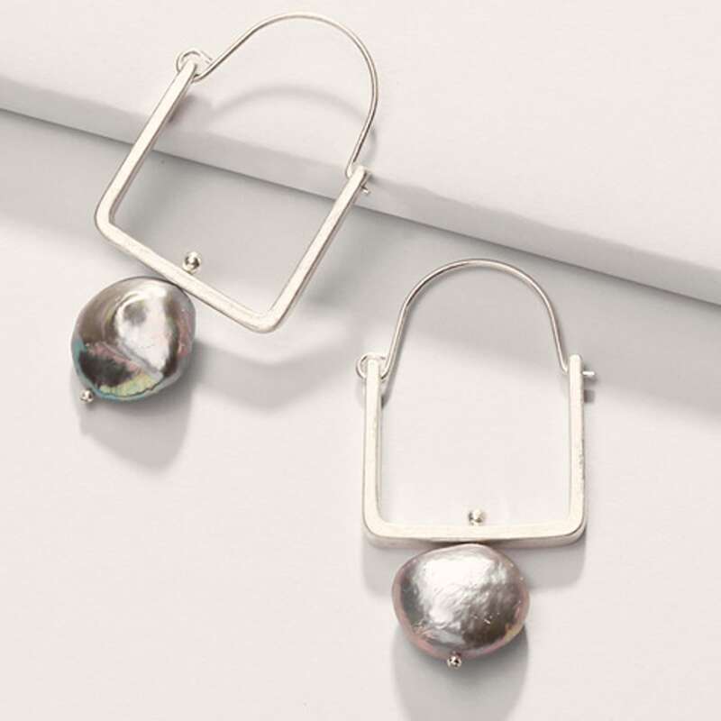 

1pair Pearl Decor Geometric Drop Earrings, Silver