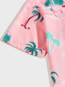 Manfinity Chillmode Men Tropical And Letter Graphic Shirt & Drawstring Waist Shorts - Pink - View 4