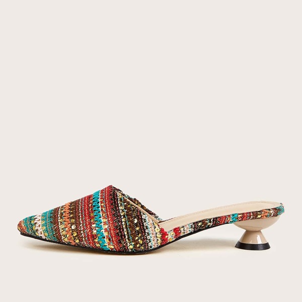 

Point Toe Colorblock Heeled Mules, Multicolor