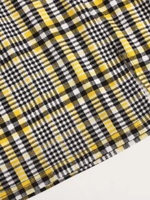 SHEIN MOD Tartan Rutigt Mönstrat Tryckt  Kjol med Slits i Fållen - Gul - Visa 4