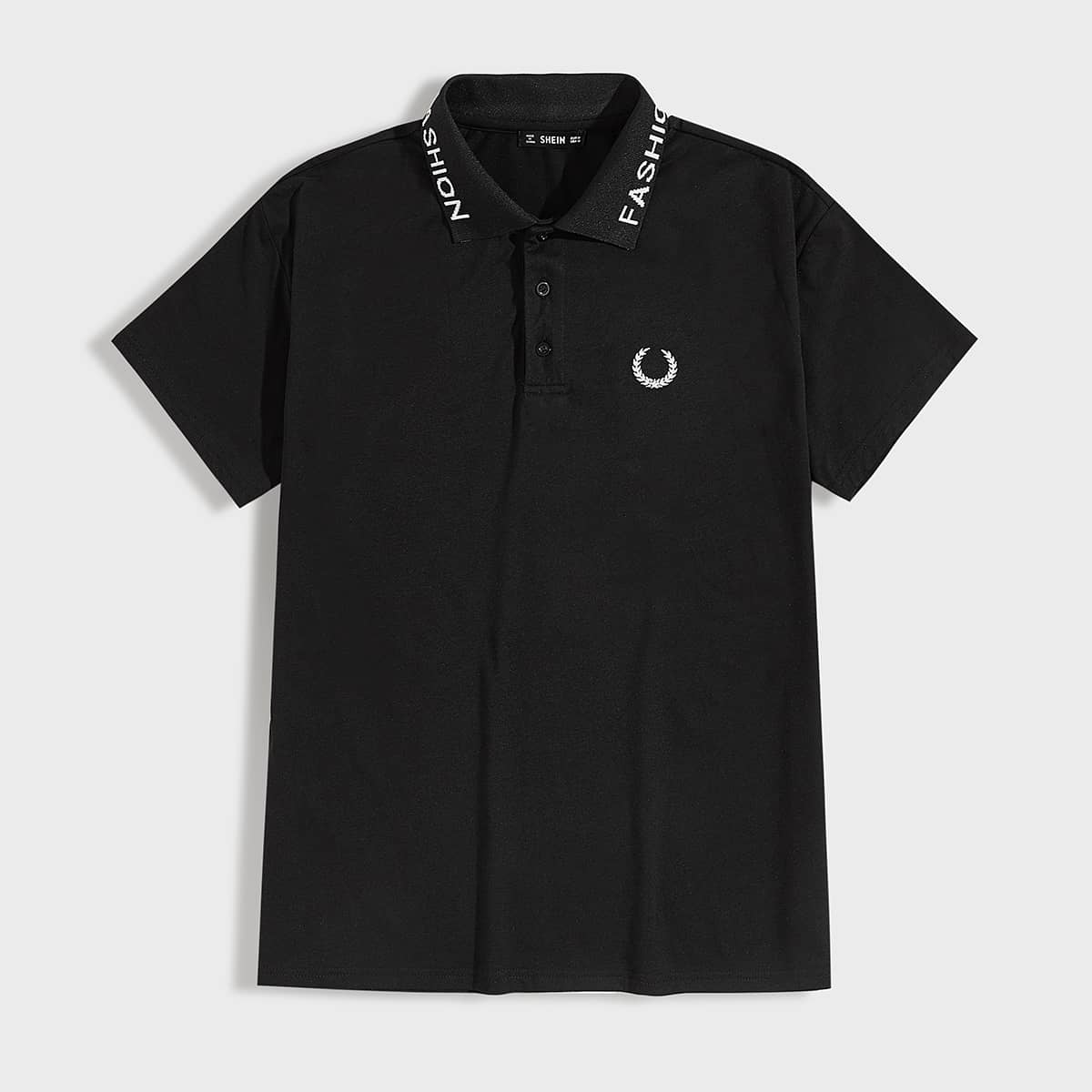 

Guys Letter Graphic Embroidered Detail Polo Shirt, Black