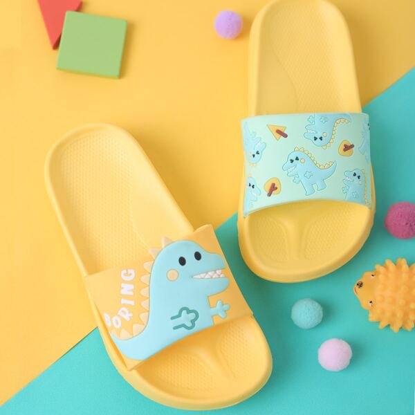 

Toddler Girls Cartoon Dinosaur Pattern Sliders, Blue