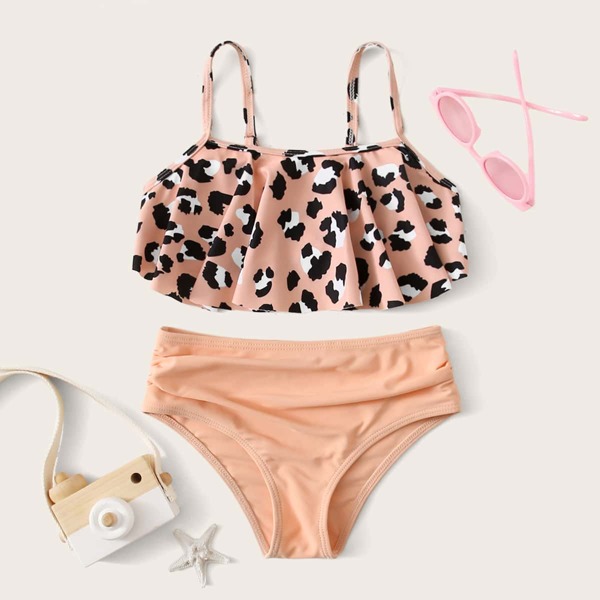 

Toddler Girls Leopard Flounce Bikini Swimsuit, Pink