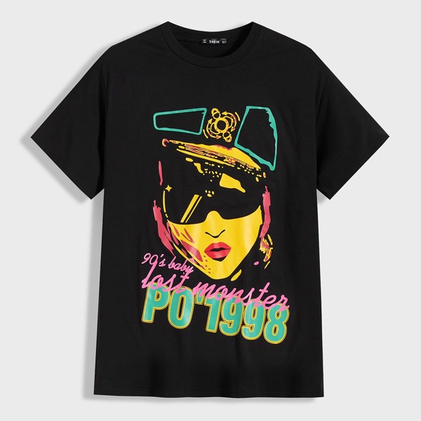 

Men Letter and Figure Graphic Tee, Black