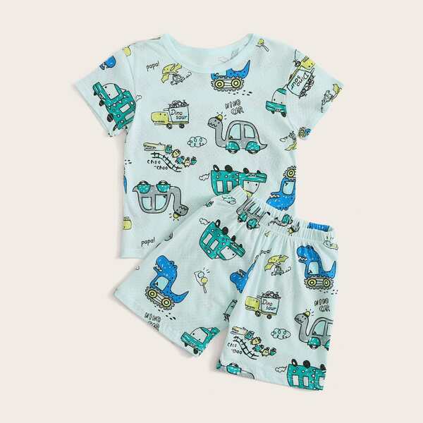 

Toddler Boys Cartoon & Letter Graphic PJ Set, Blue