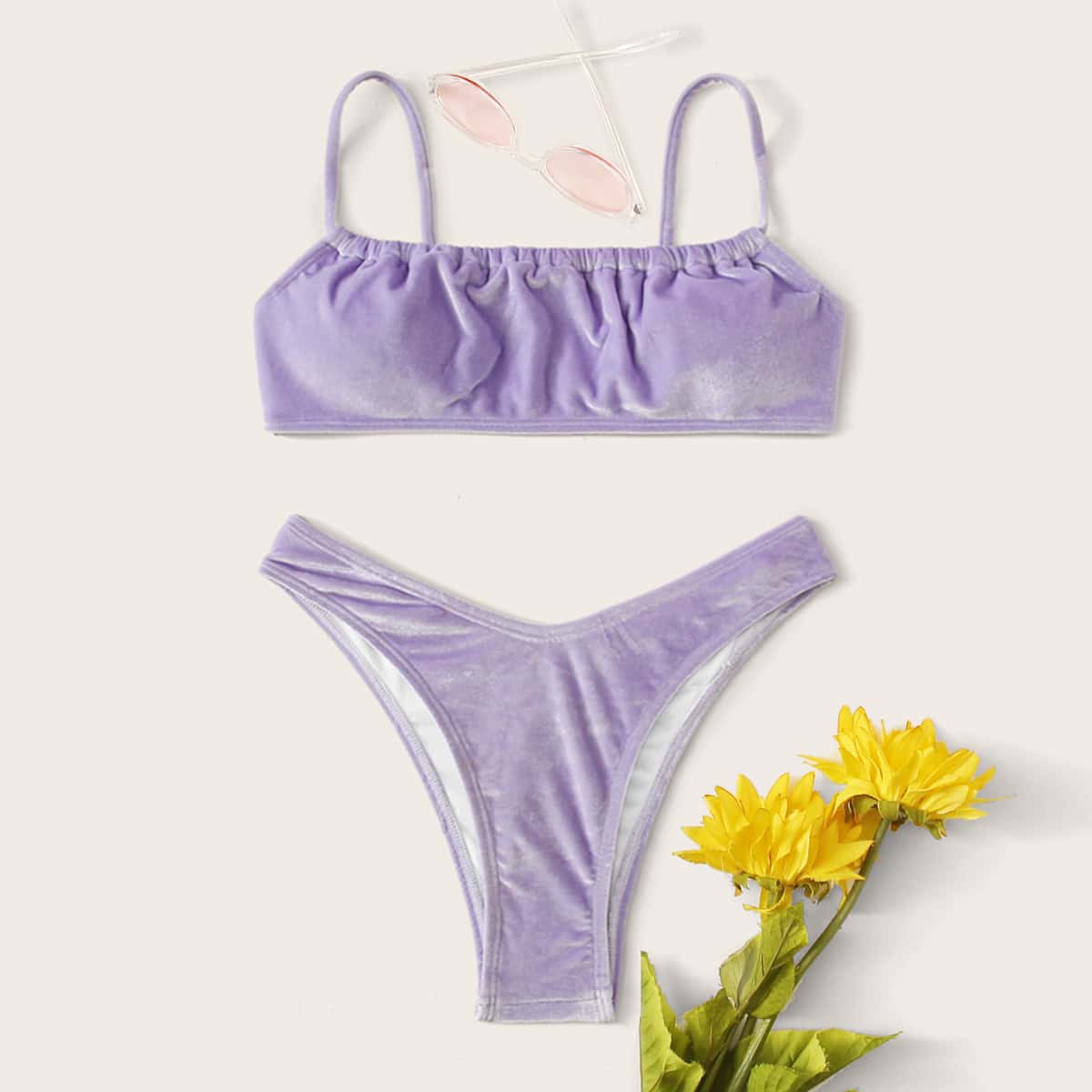 

Velvet High Cut Bikini Swimsuit, Purple