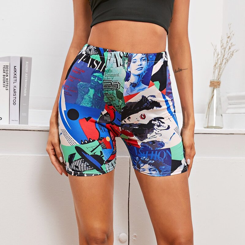 

Pop Art Print Biker Shorts, Multicolor