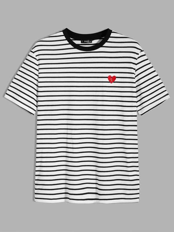 Manfinity VCAY Men Embroidery Detail Rib-knit Striped Tee