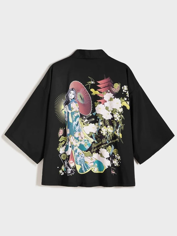 Camisa de hombres con estampado de figura y flor | ROMWE Camisa para hombres con estampado de figura y animal | ROMWE