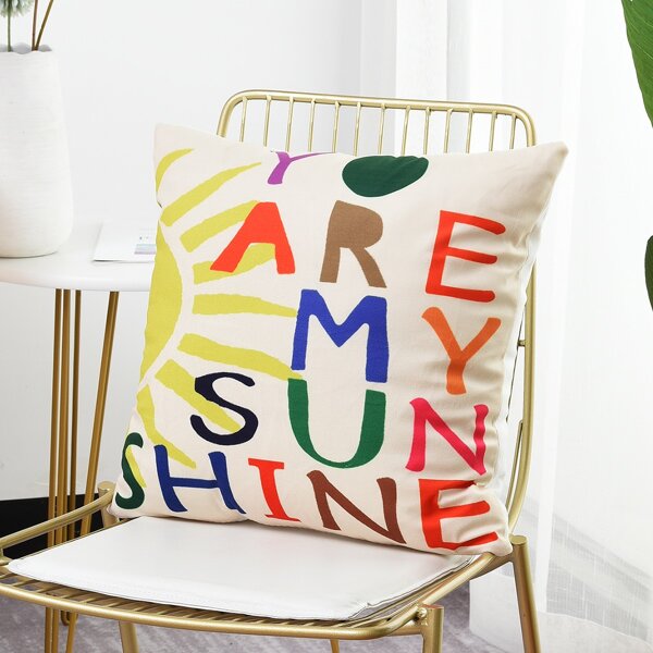 

Чехол подушки с текстовым принтом без наполнителя, Многоцветный