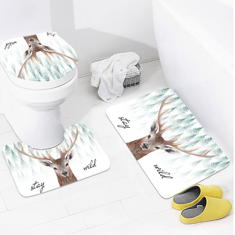 

3pcs Triangle Print Closestool Carpet, Multicolor