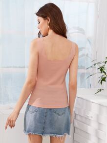 SHEIN Privé Solid Scallop Trim Tank Top - Pink - View 2