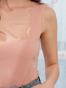 SHEIN Privé Solid Scallop Trim Tank Top - Pink - View 4